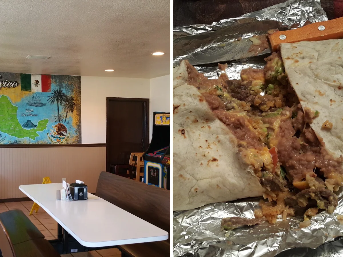 Mexican restaurant dining room with casual seating.